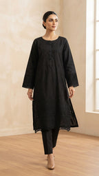 Black Embroidered Khadi Net 3-Piece Suit | Wardrobe by Zaib