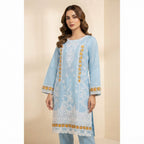 Sky Blue Embroidered Khadi Net 3-Piece Suit with Printed Dupatta | Wardrobe by Zaib
