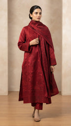 Elegant Maroon Embroidered 2-Piece Suit with Matching Trouser