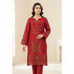 Elegant Red Embroidered 3-Piece Suit – Khadi Net | Wardrobe by Zaib