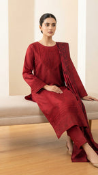 Elegant Maroon Embroidered 2-Piece Suit with Matching Trouser