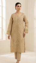 Elegant Beige Embroidered 3-Piece Suit with Printed Dupatta & Trouser