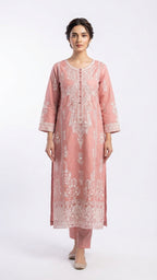 Pink Embroidered Khadi Net 3-Piece Suit | Wardrobe by Zaib