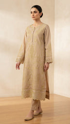 Elegant Beige Embroidered 3-Piece Suit with Printed Dupatta & Trouser