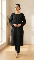 Black Embroidered Khadi Net 3-Piece Suit | Wardrobe by Zaib