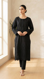 Black Embroidered Khadi Net 3-Piece Suit | Wardrobe by Zaib