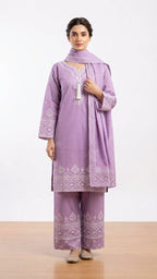 Elegant Lavender Embroidered 3-Piece Suit with Embroidered Dupatta & Trouser