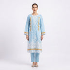Sky Blue Embroidered Khadi Net 3-Piece Suit with Printed Dupatta | Wardrobe by Zaib