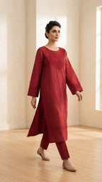 Elegant Maroon Embroidered 2-Piece Suit with Matching Trouser