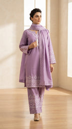 Elegant Lavender Embroidered 3-Piece Suit with Embroidered Dupatta & Trouser