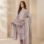 Elegant Mauve Embroidered 3-Piece Suit – Khadi Net | Wardrobe by Zaib